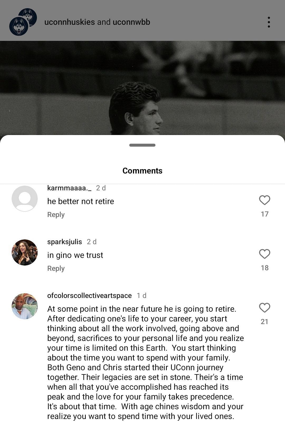 UConn&#039;s IG comment section