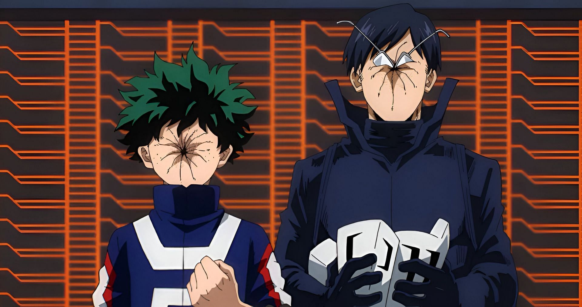 Midoriya and Iida after receiving replacements for their gears (Image via Bones)