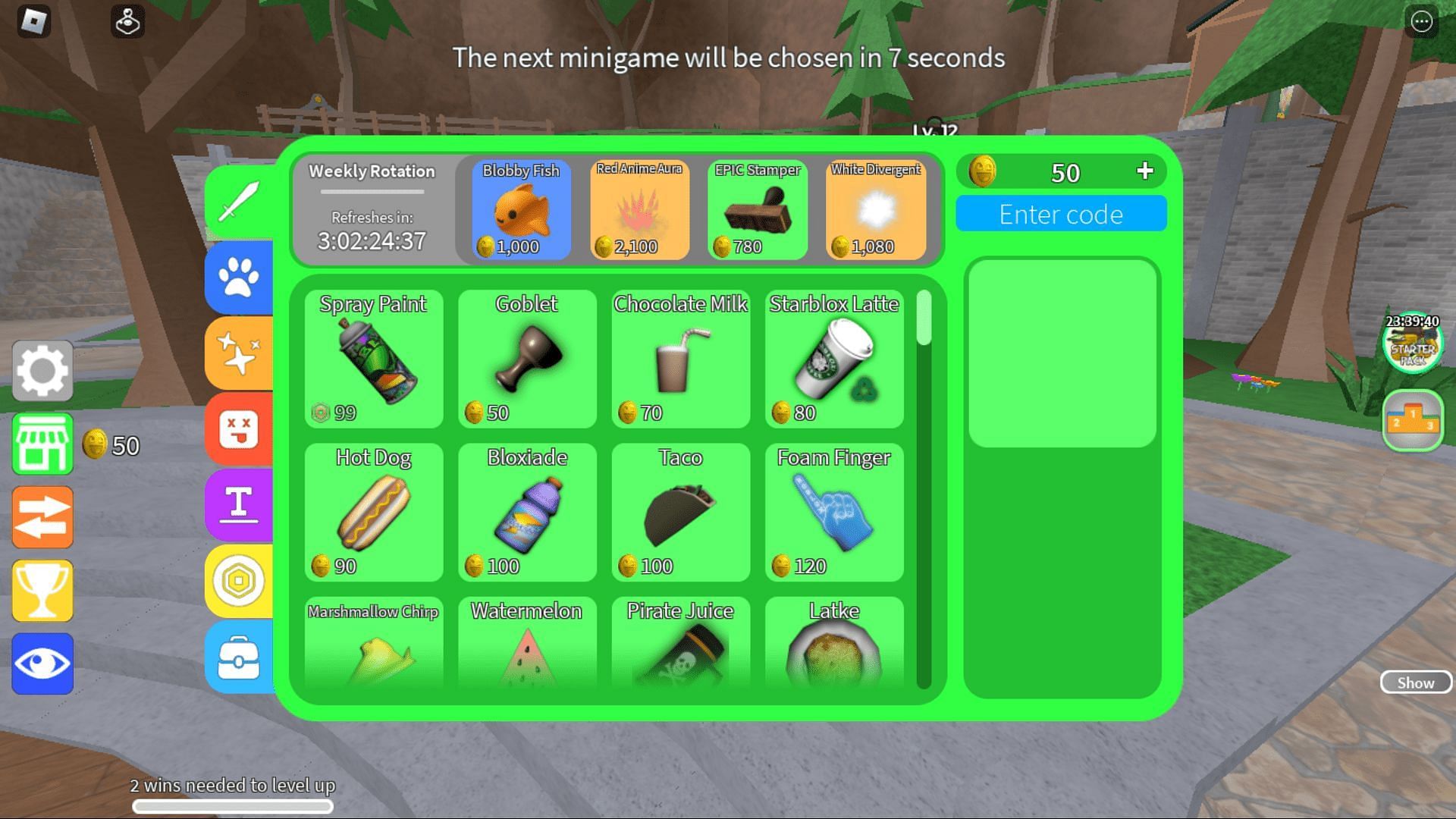 The in-game shop in Epic Minigames (Image via Roblox)