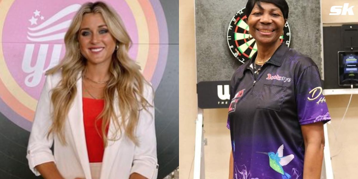 Riley Gaines offers financial aid to dart player. 