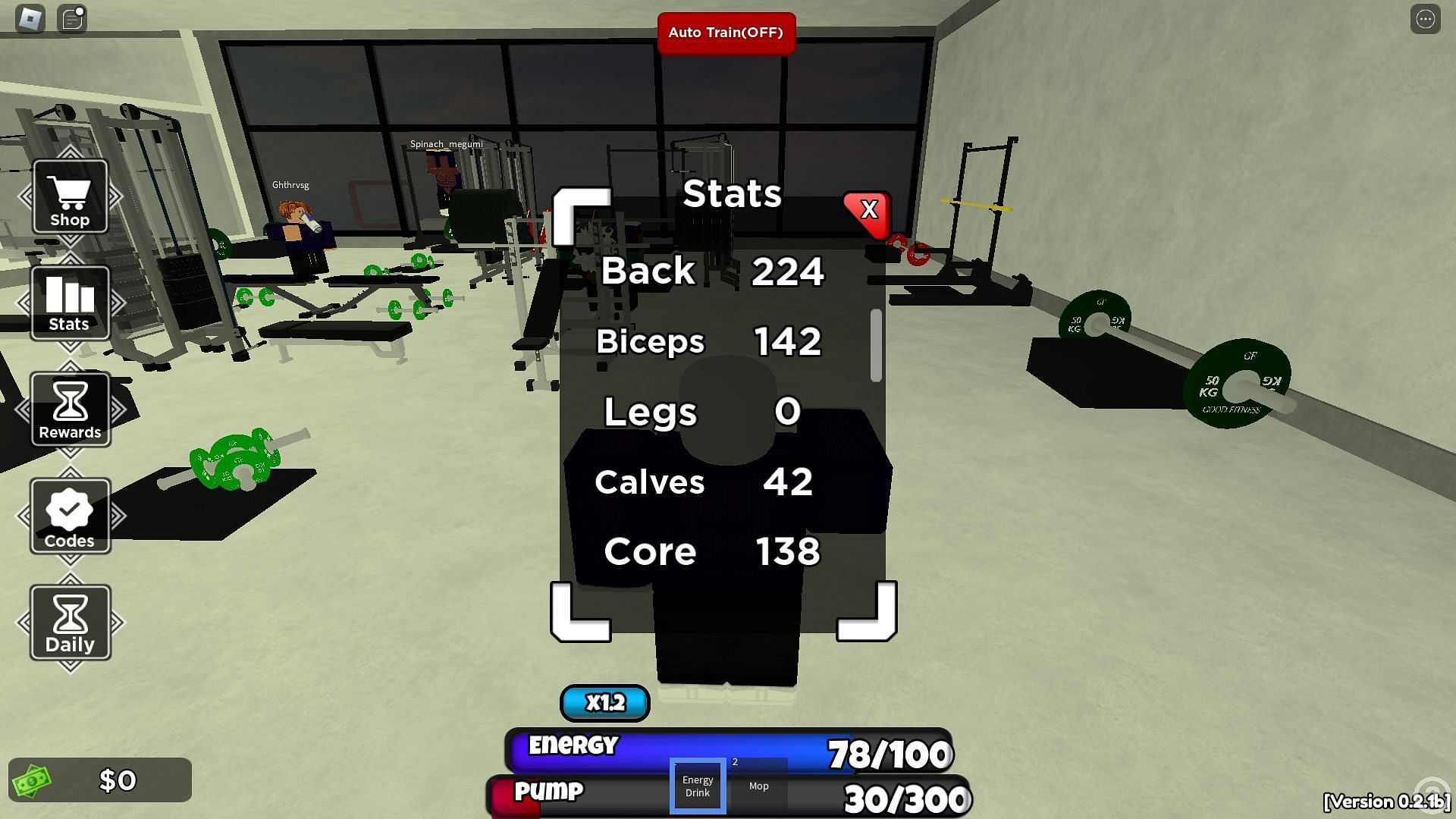 Muscle group stats (Image via Roblox)