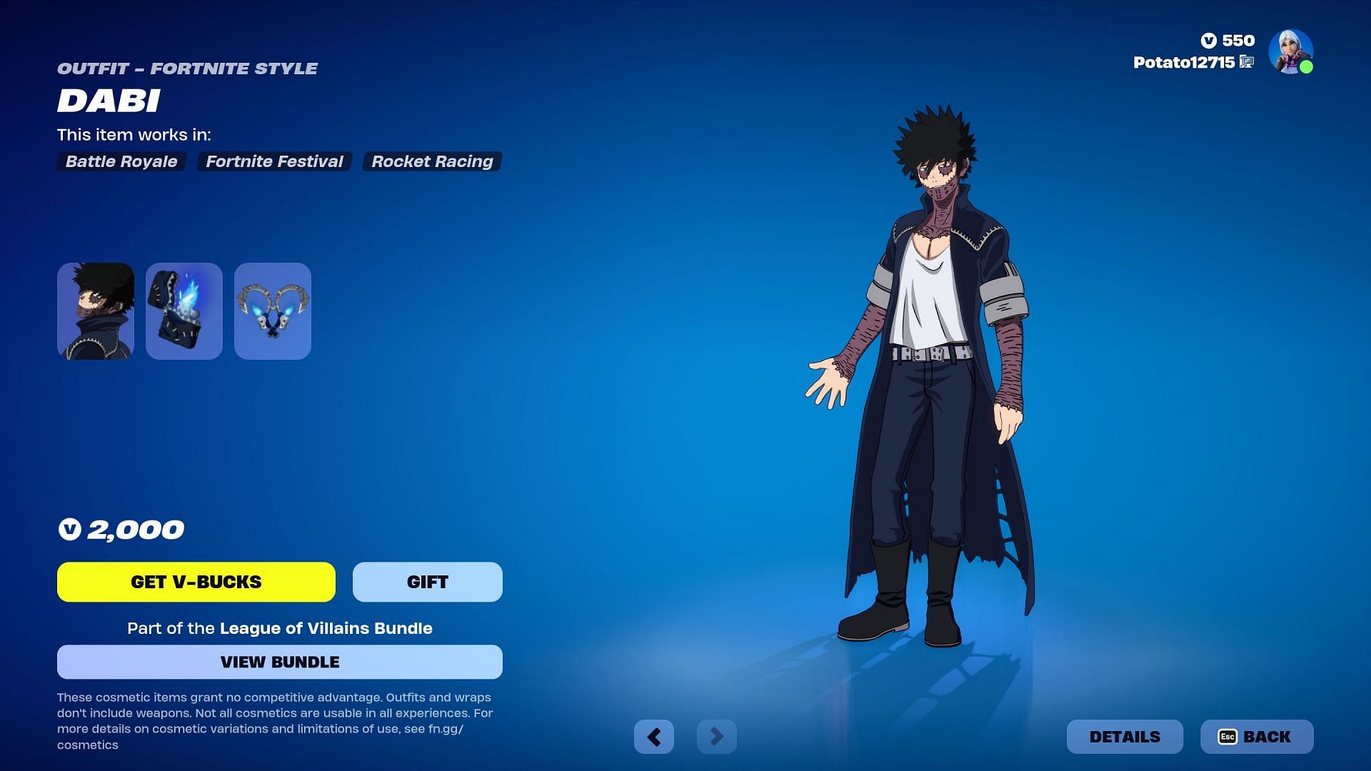 Dabi Pack is currently listed in the Item Shop (Image via Epic Games)