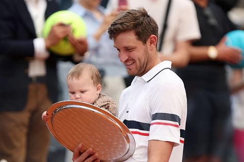 Nicolas Jarry with his runner-up trophy after losing the Italian Open final to Alexander Zverev.