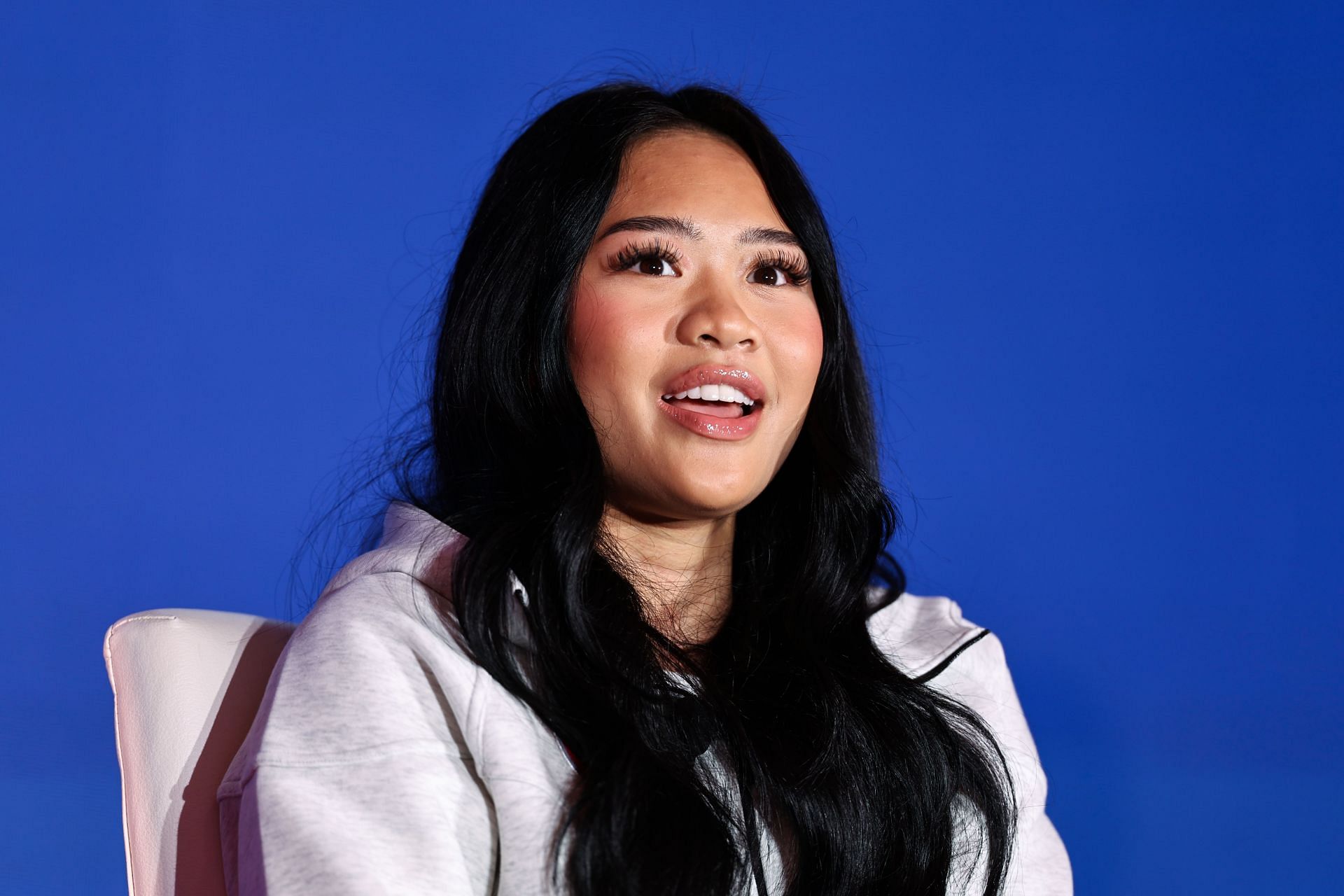 Suni Lee speaks to the media during the Gymnastics Panel at the Team USA Media Summit at the Marriott Marquis Hotel in New York City.