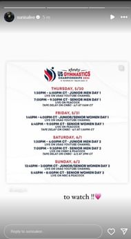 Screenshot of Suni Lee's Instagram story.