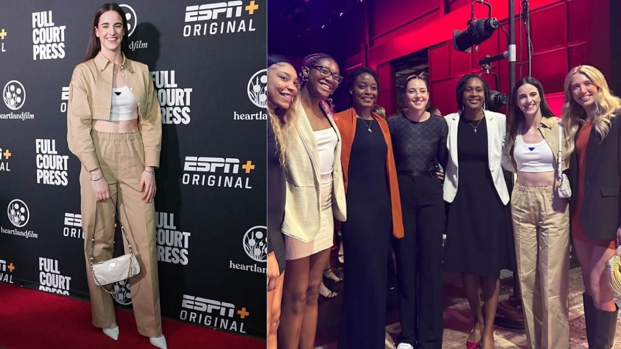 Caitlin Clark with her Indiana Fever teammates at the red carpet worldwide premiere of &quot;Full Court Press.&quot;
