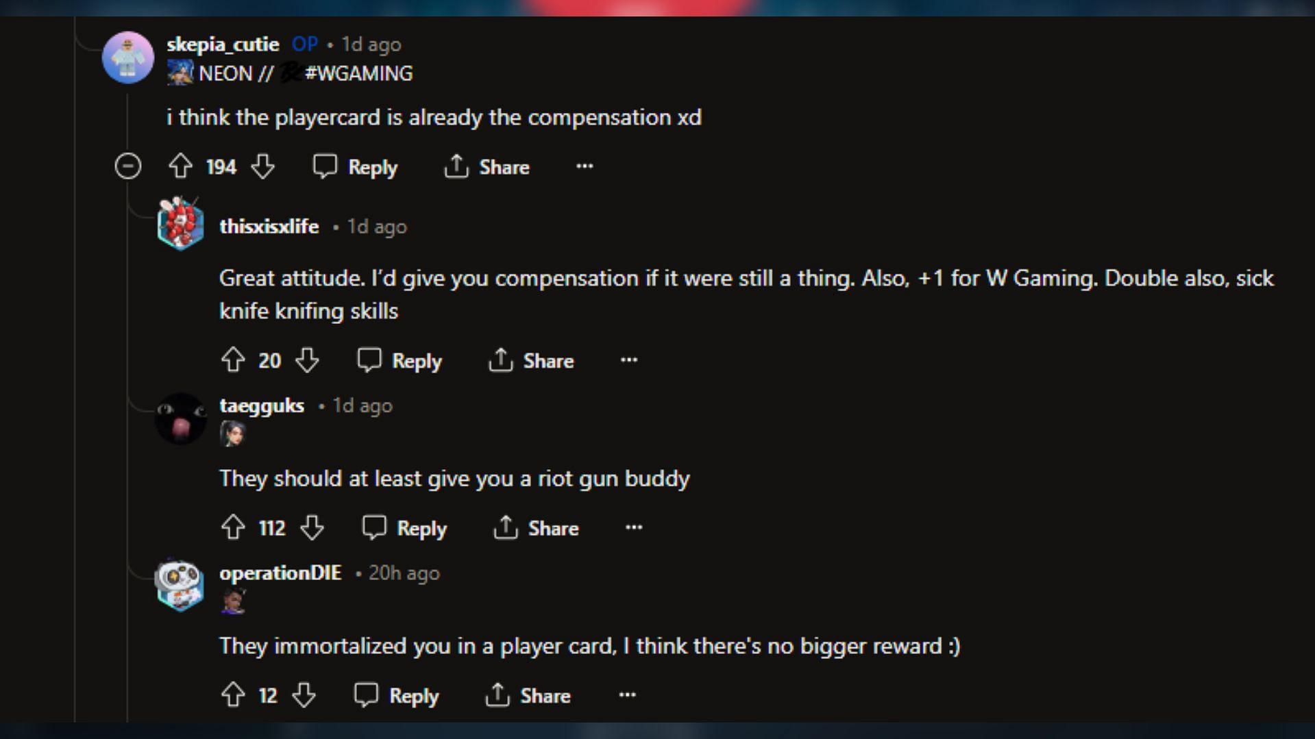 Community comments on the reward (Image via Reddit)