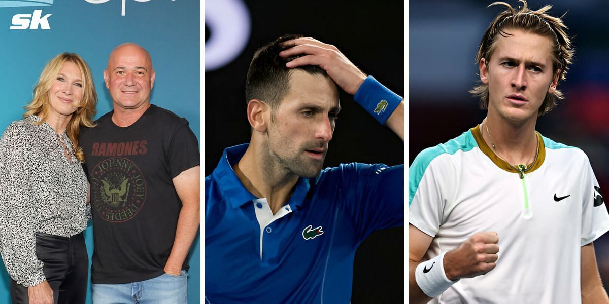 (Left to Right) Steffi Graf, Andre Agassi, Novak Djokovic, Sebastian Korda