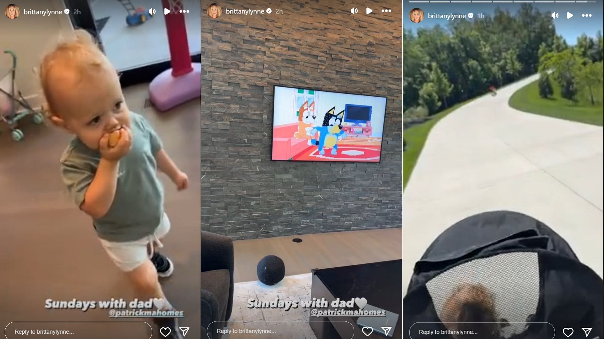 Patrick Mahomes&#039; wife Brittany shared clips with children on Sunday (@patrickmahomes/Instagram)