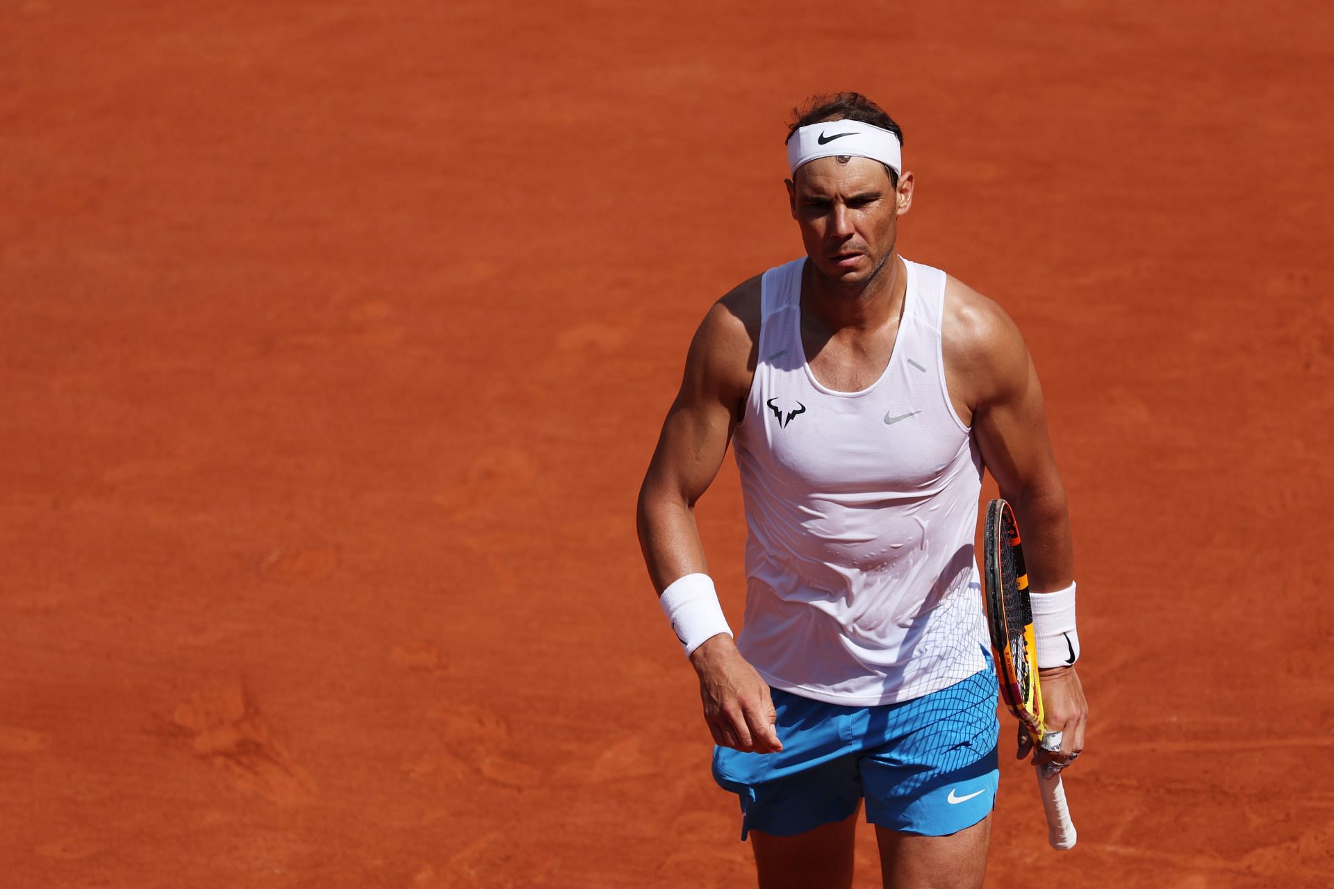 Rafael Nadal practices ahead of the French Open