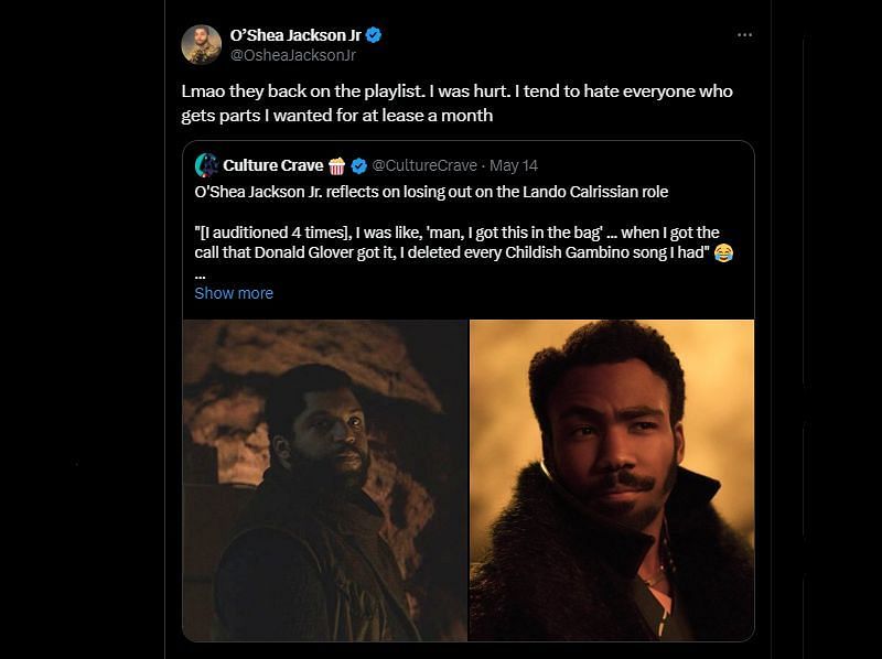 O&#039;Shea Jackson tweets that Childish Gambino&#039;s songs are back on his playlist (Image via X)