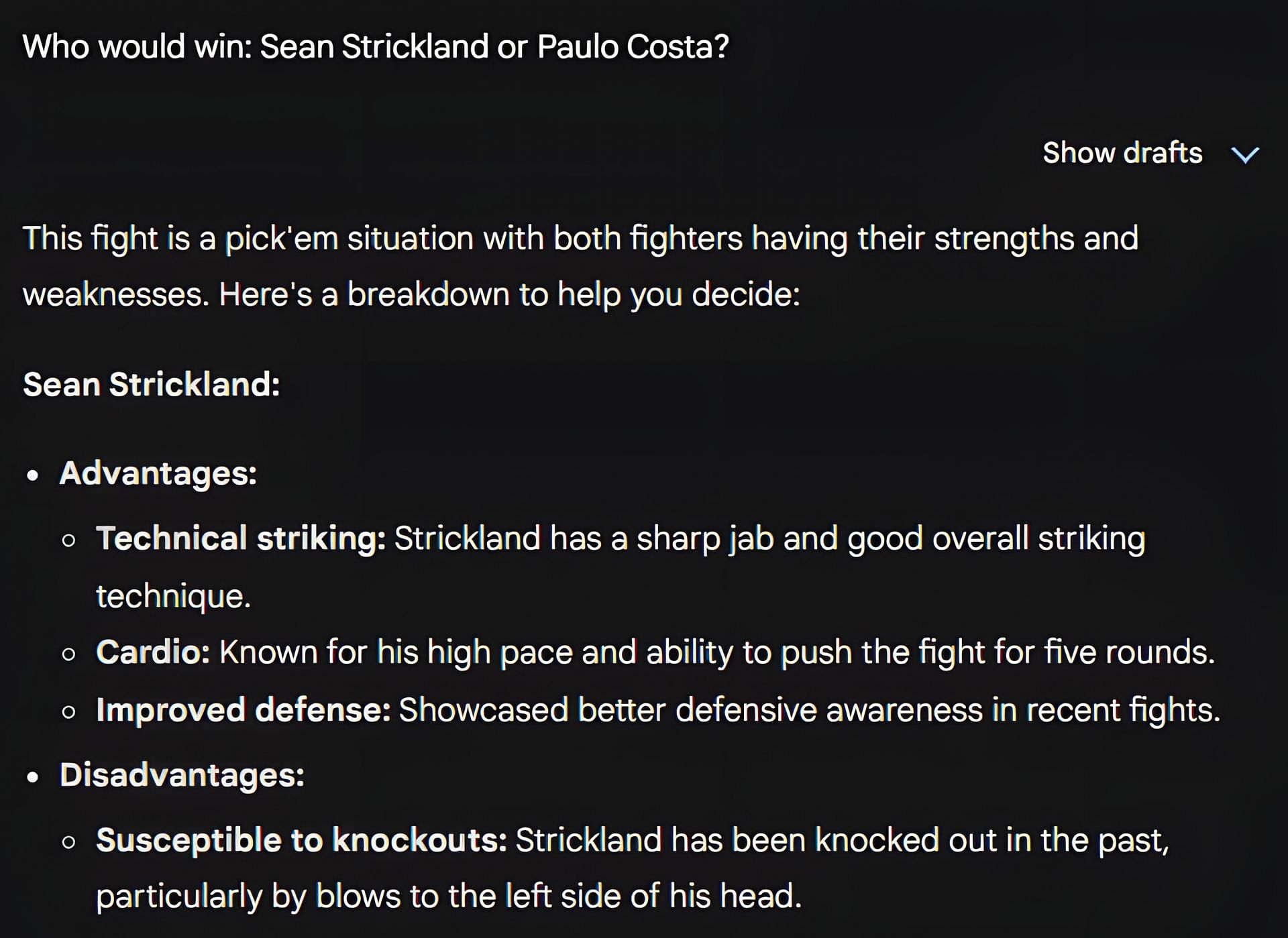 The AI&#039;s thoughts on Sean Strickland&#039;s advantages