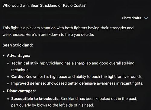 The AI's thoughts on Sean Strickland's advantages