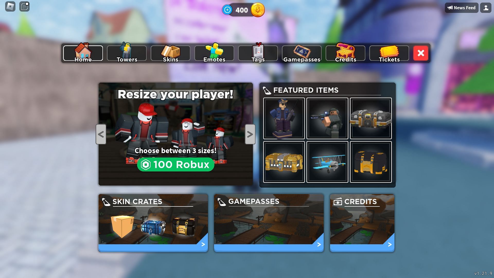 Shop menu in Tower Defense Simulator (Image via Roblox)