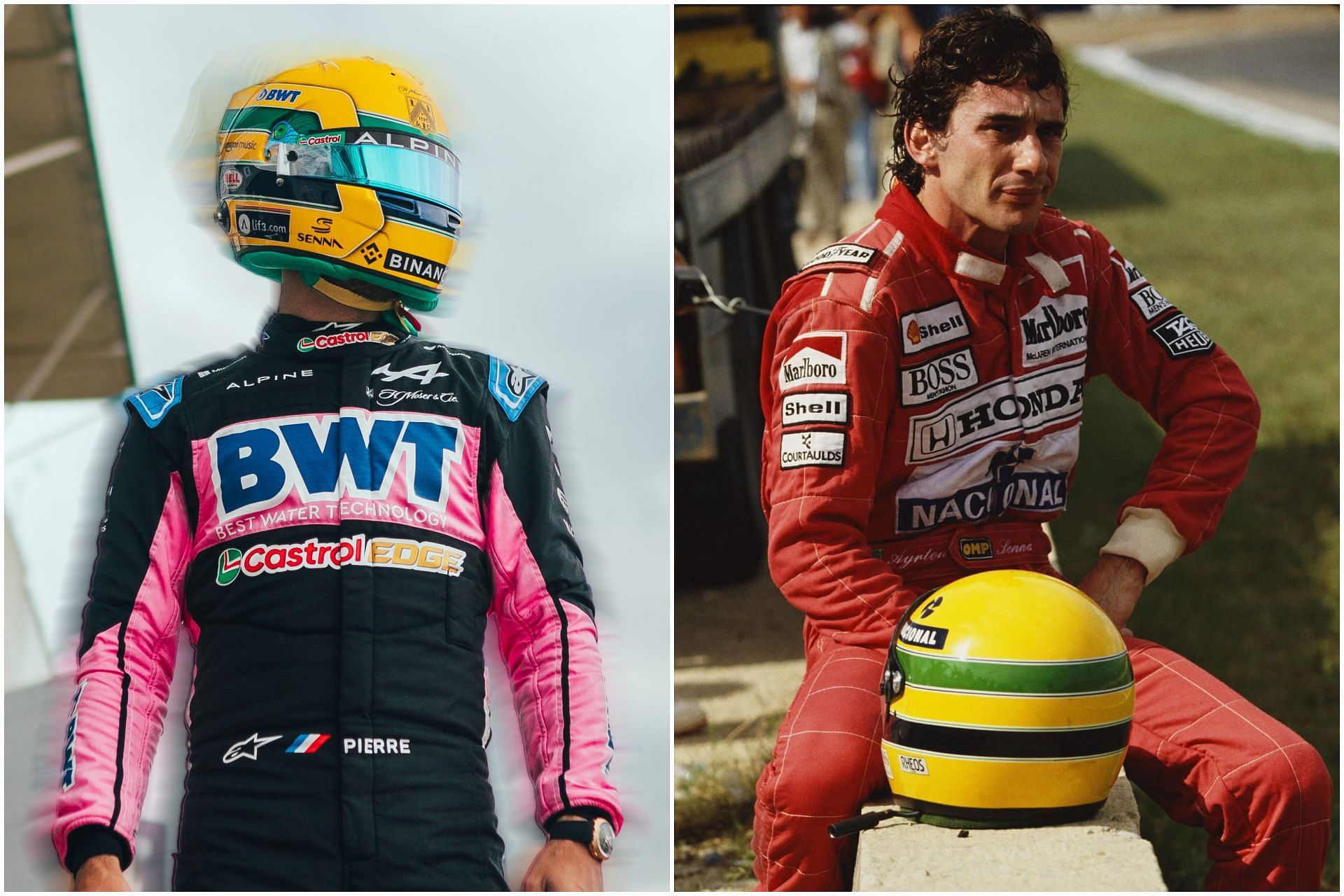 Pierre Gasly reveals special helmet inspired by Ayrton Senna ahead of the 2024 F1 Emilia Romagna Grand Prix (Collage via Sportskeeda) 