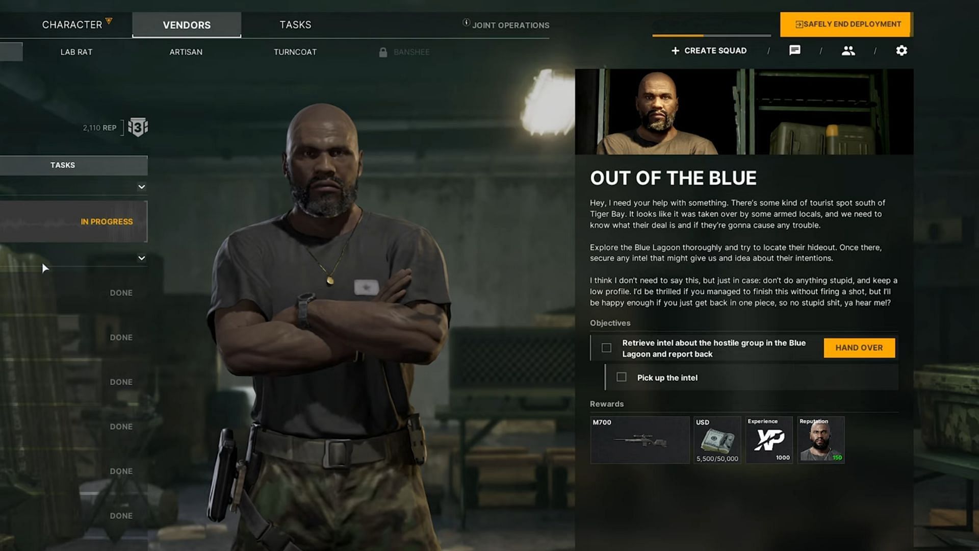 Gunny&#039;s mission tab for Out Of The Blue (Image via MADFINGER Games)