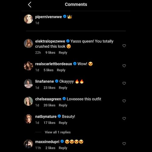 Comments on Piper Niven's Instagram update.