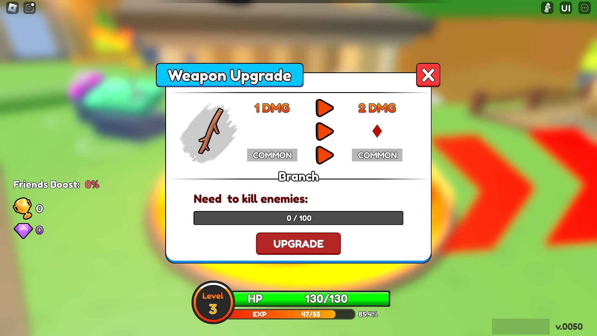 Weapon upgrades screen (Image via Roblox)