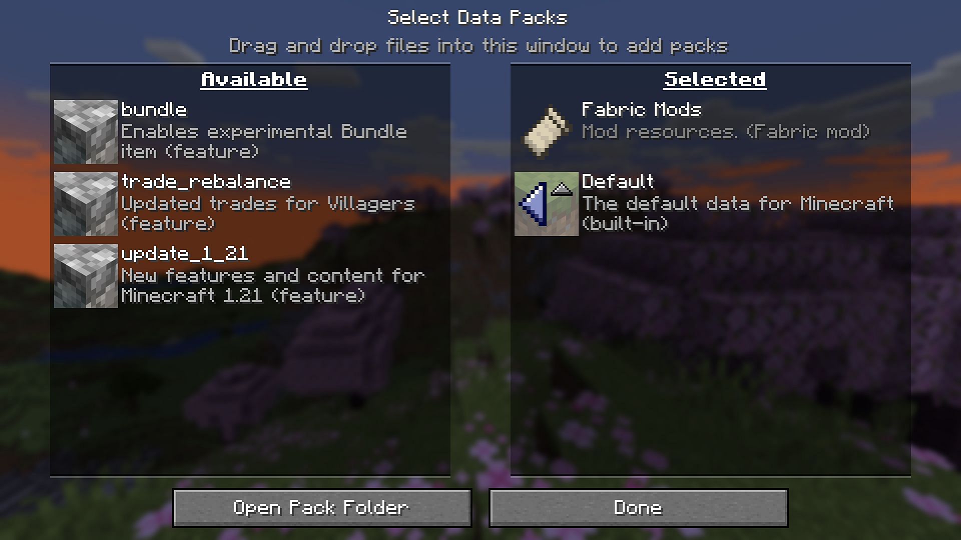 Data packs can be activated or deactivated (Image via Mojang Studios)