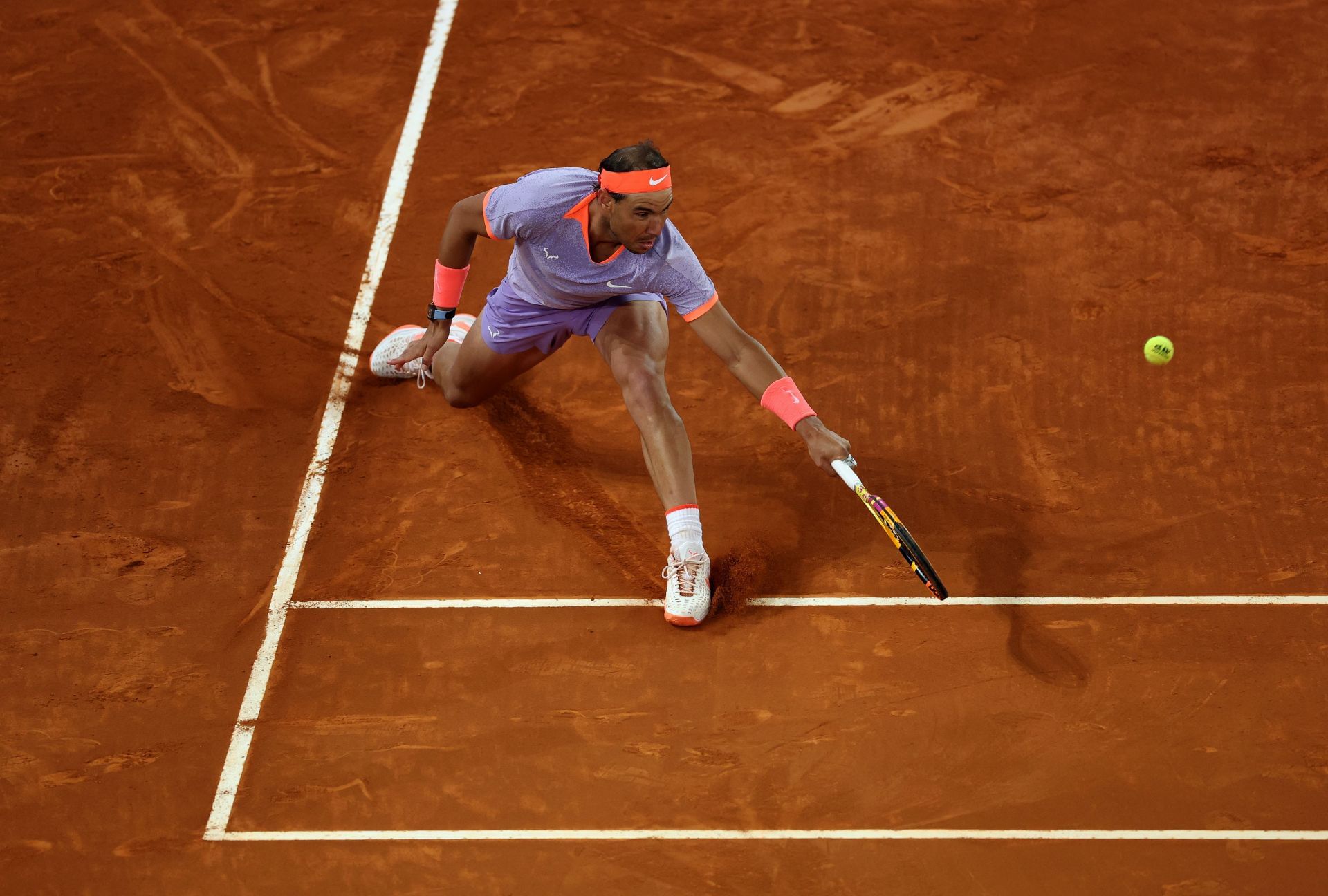 Rafael Nadal in action at the 2024 Madrid Open