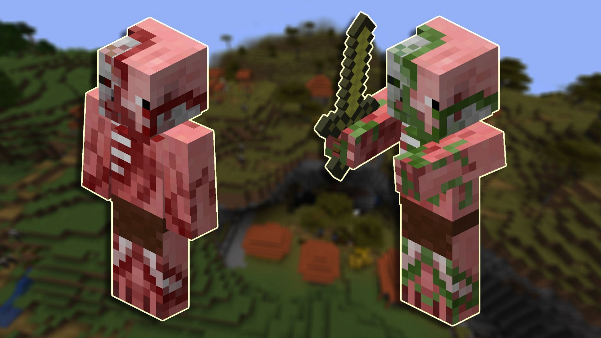 The original zombie pigman texture next to the used zombie pigman texture (Images via Mojang)