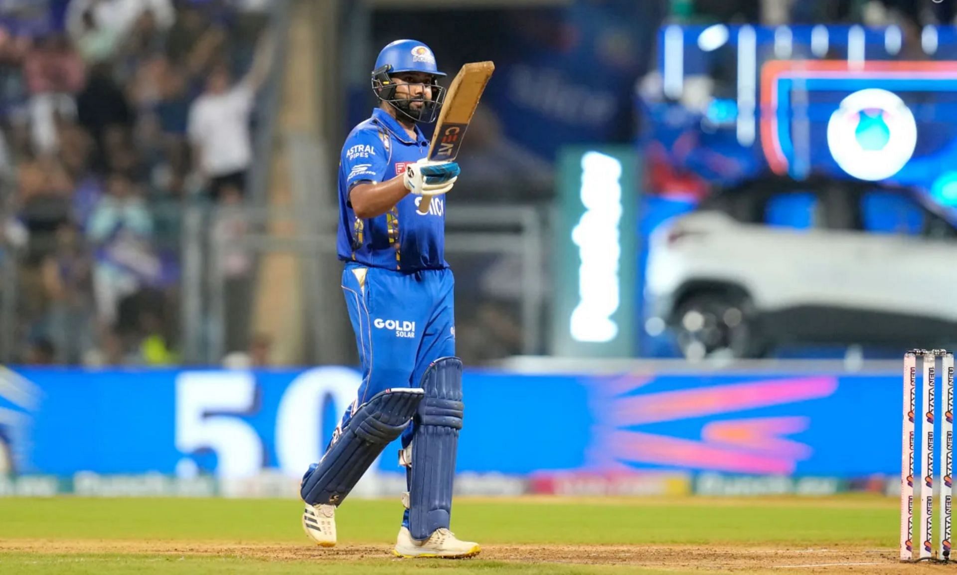 Rohit Sharma after reaching his half-century against LSG last Friday. (PC: BCCI) 
