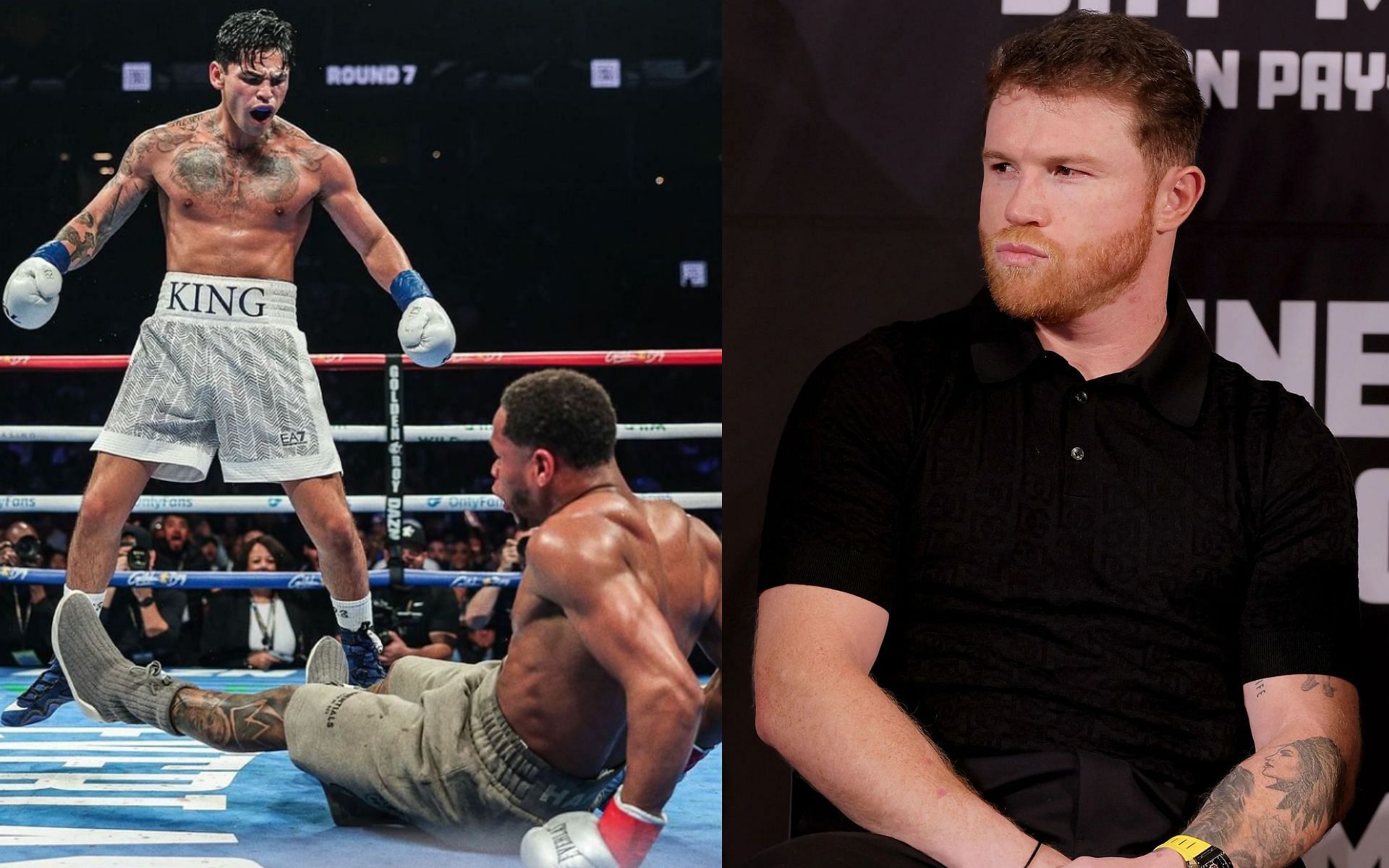 Canelo Alvarez (right) shares his thoughts on Ryan Garcia beating Devin Haney (left) [Images Courtesy: @GettyImages]