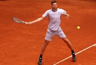 Hurkacz hitting a forehand