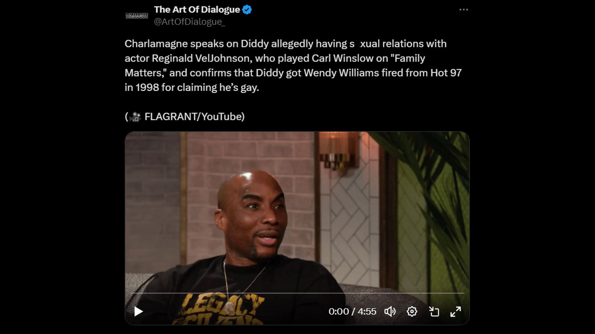 Charlamagne Tha God on Sean Combs allegedly getting Wendy Williams fired from Hot 97. (Image via X/ ArtOfDialogue_)