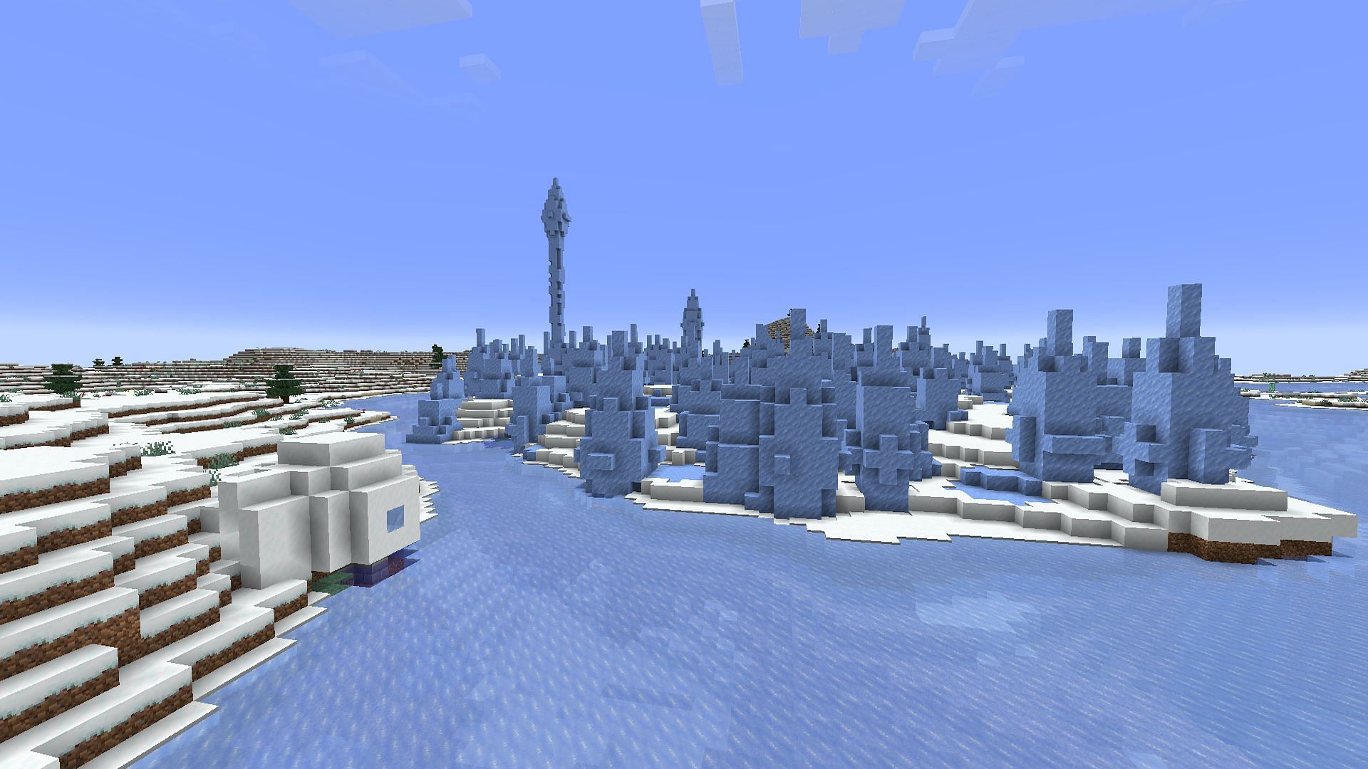 The ice spikes biome and basement igloo found north of spawn (Image via Mojang)