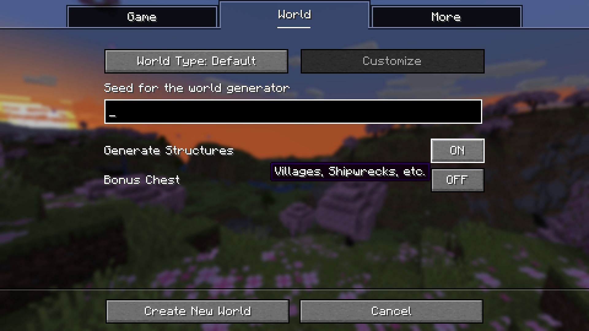 Players can choose whether structures generate (Image via Mojang Studios)