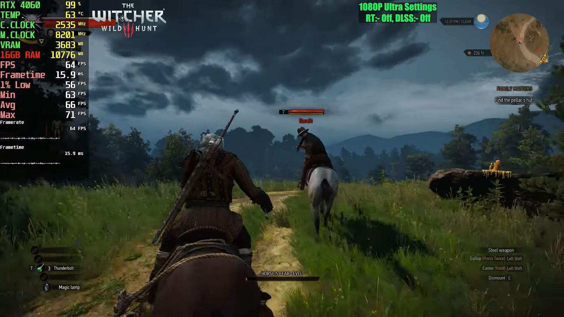 Witcher 3 Next-Gen running on RTX 4060 delivering 66 FPS on average (Image via PC Support &amp; Gaming Test channel/YouTube)