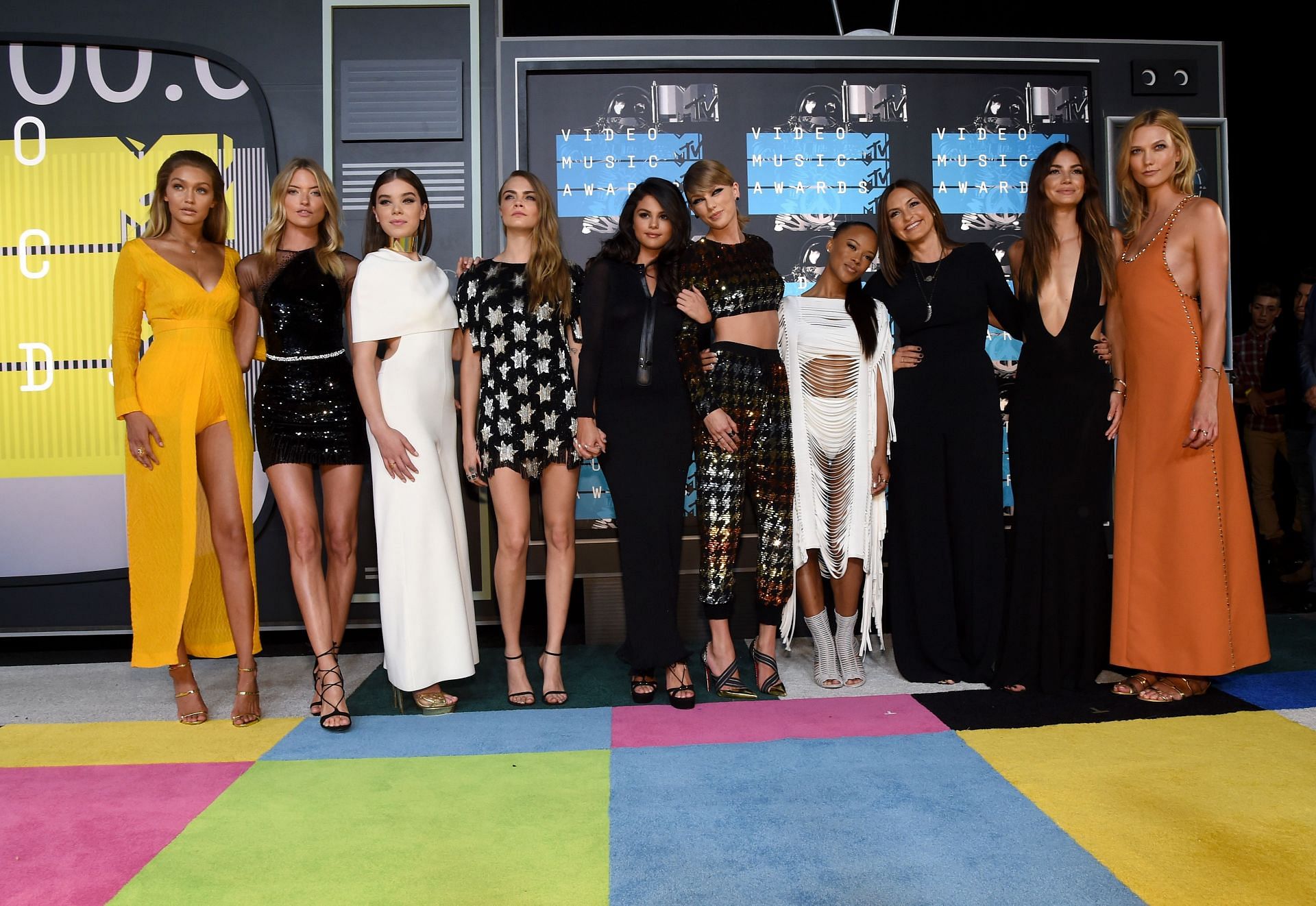 Some of the members from the Bad Blood crew at the 2015 MTV Video Music Awards. (Photo by Larry Busacca/Getty Images)
