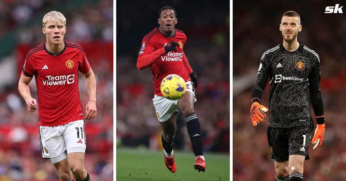 Rasmus Hojlund, Anthony Martial, David de Gea (from left to right)