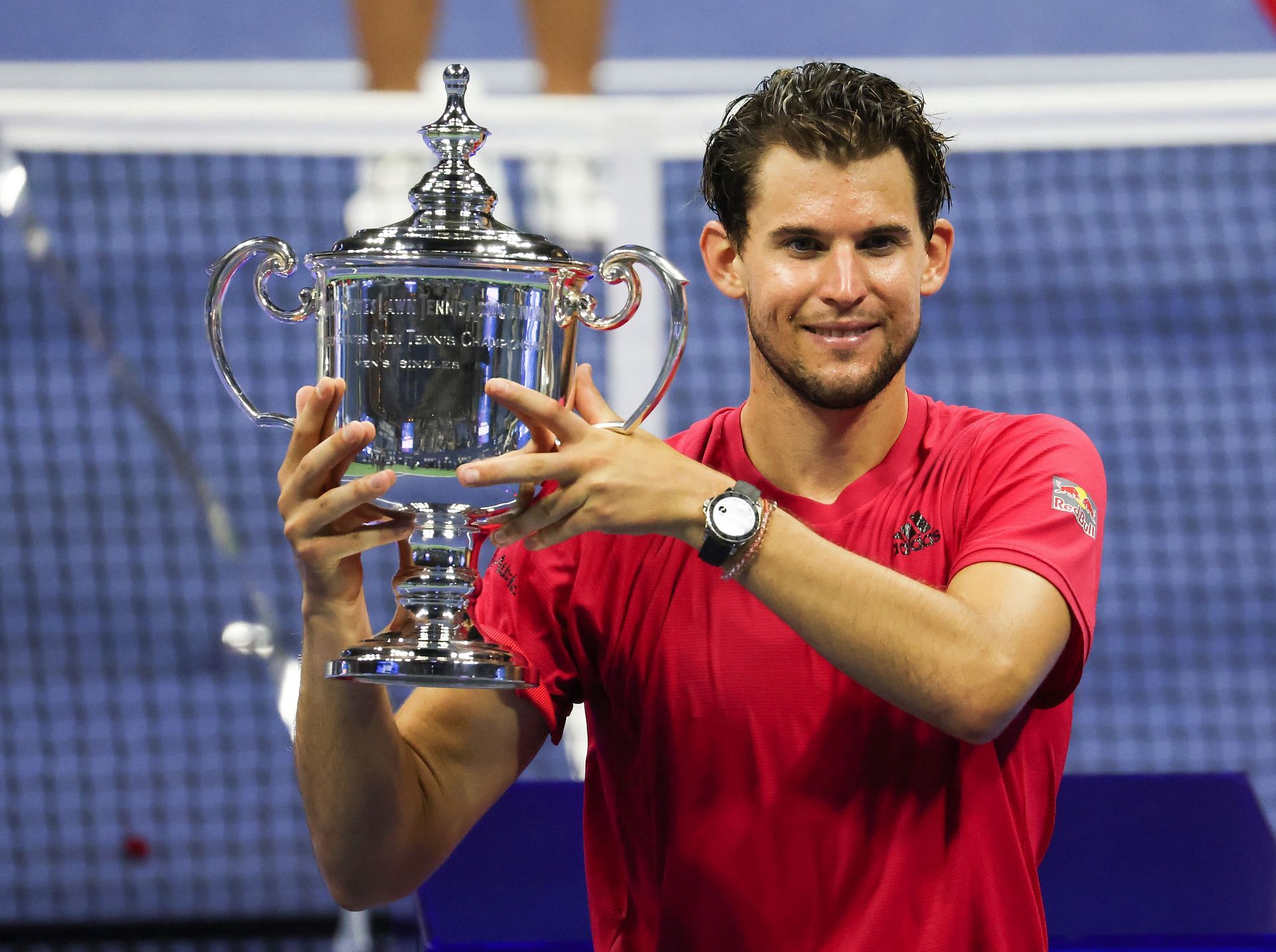 Dominic Thiem poses with the 2020 US Open trophy