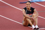 Sydney McLaughlin-Levrone reacts after winning the Women's 400m Final during the 2023 USATF Outdoor Championships.