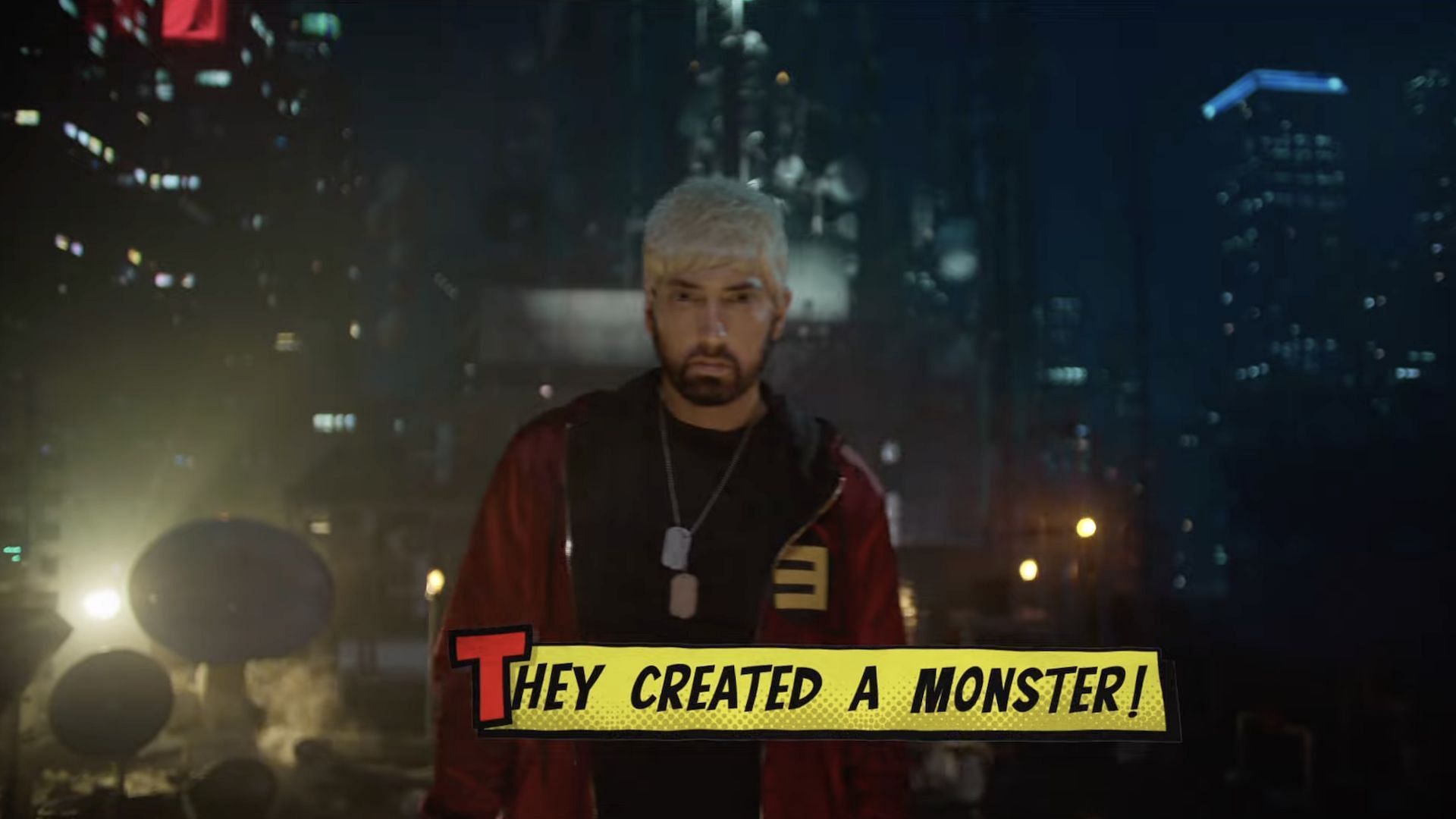 Slim Shady and Eminem merge to create a &quot;monster&quot; in the music video for &#039;Houdini&#039; (Image via Youtube/@eminem)