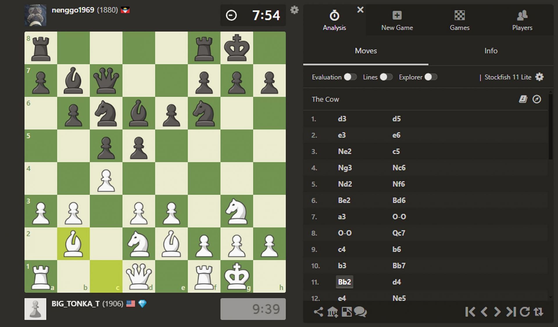 Tyler&#039;s most played opening - The Cow (Image via Chess.com)