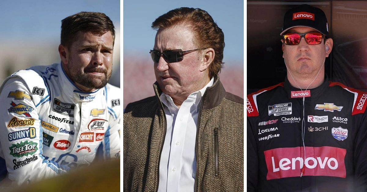 Richard Childress (center) warned Ricky Stenhouse Jr. (L) of a violent payback if he wrecks Kyle Busch (R) at Charlotte (Image: Getty)
