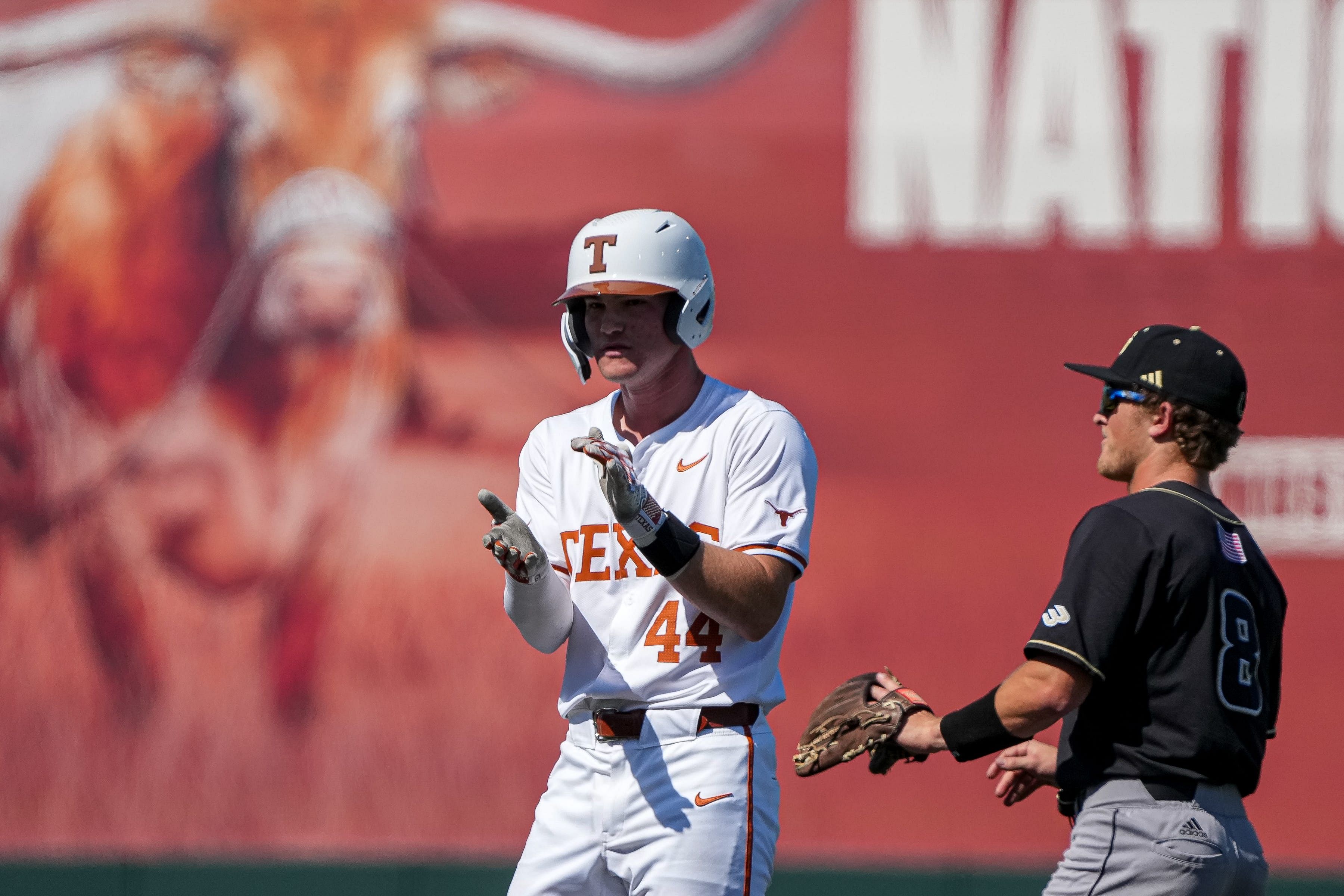 Max Belyeu has recorded 17 HRs and 45 RBIs this season for Texas.