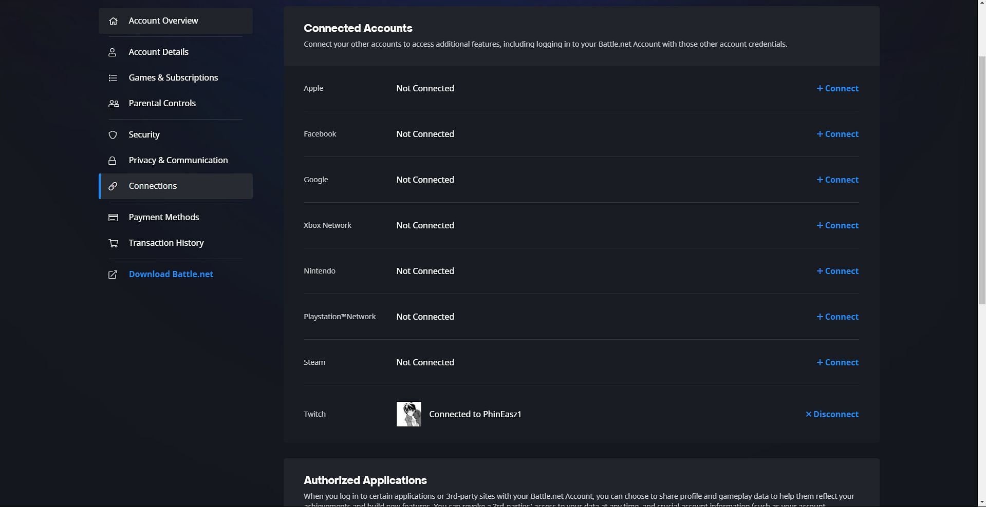 Players can link their console accounts from this section (Image via Blizzard Entertainment)