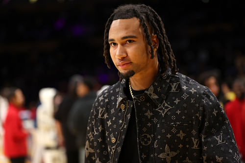 CJ Stroud at Minnesota Timberwolves at Los Angeles Lakers - Courtesy of Kiyoshi Mio-USA TODAY Sports