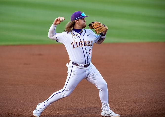 WATCH: LSU's Tommy White dominates the diamond with a strong double play vs. Georgia
