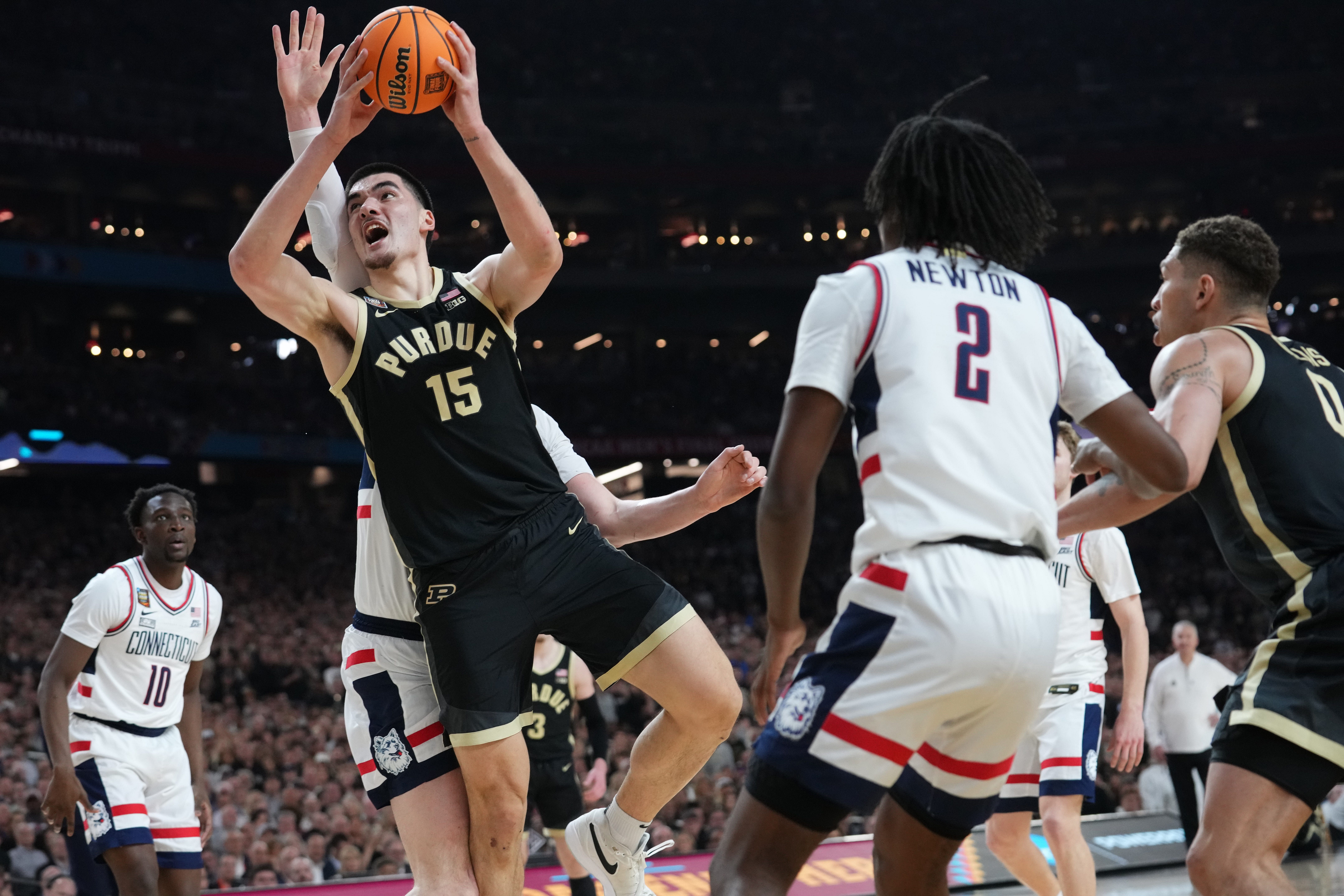 Purdue center Zach Edey is one high-profile player who is at the NBA Draft combine.