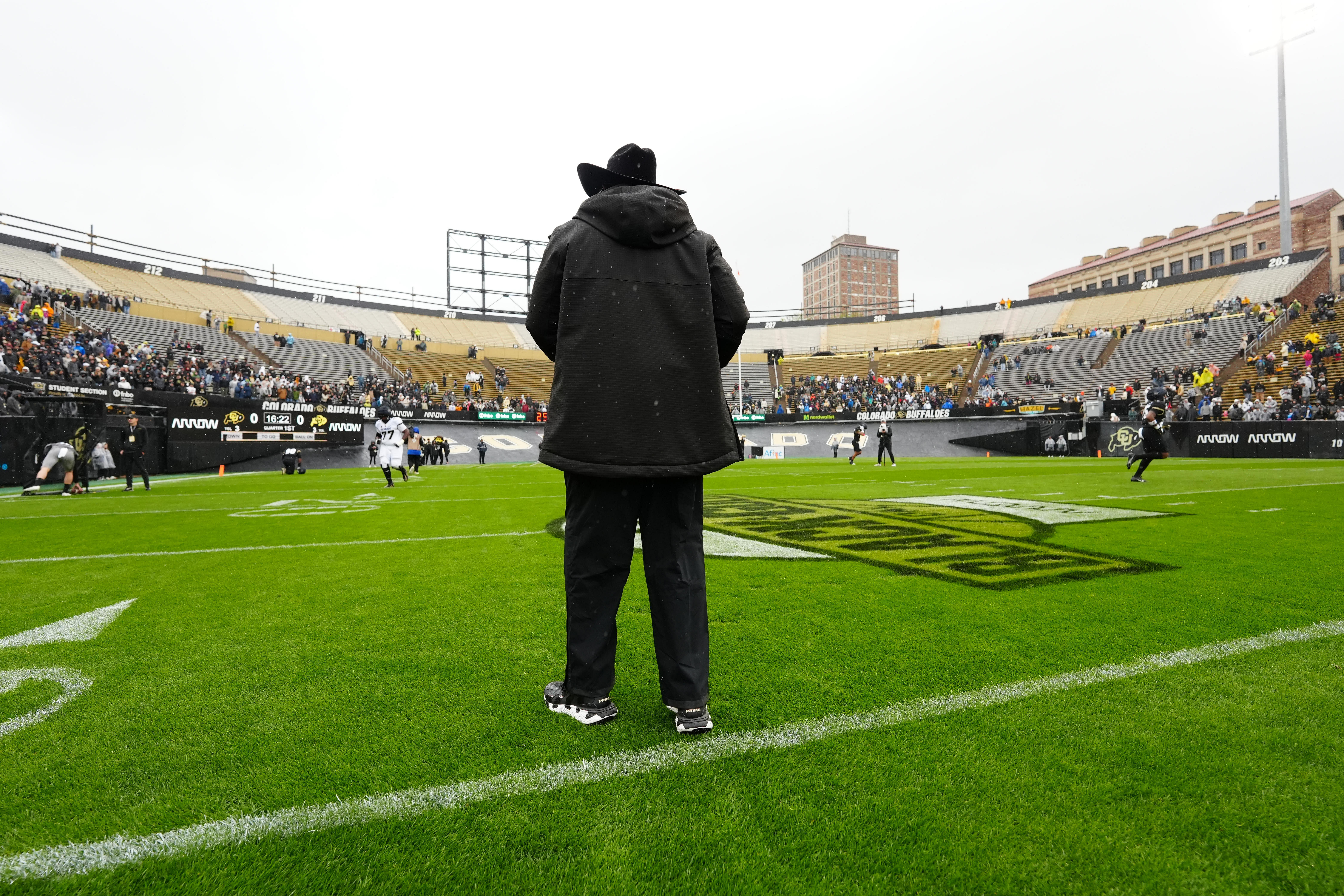 NCAA Football: Colorado Spring Game: Apr 27, 2024; Boulder, CO, USA; Colorado Buffaloes head coach Deion Sanders during a spring game event at Folsom Field. Mandatory Credit: Ron Chenoy-USA TODAY Sports