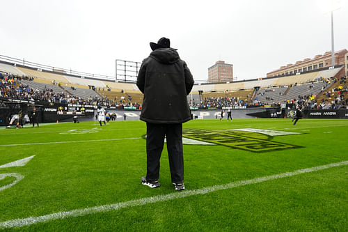 NCAA Football: Colorado Spring Game: Apr 27, 2024; Boulder, CO, USA; Colorado Buffaloes head coach Deion Sanders during a spring game event at Folsom Field. Mandatory Credit: Ron Chenoy-USA TODAY Sports