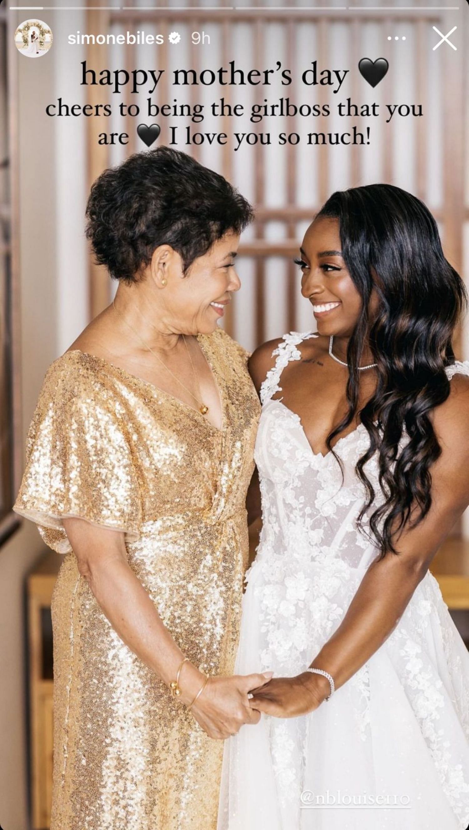 Simone Biles with her mom on her wedding day