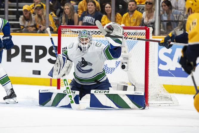 Watch: Streets outside Rogers Arena echo "Silovs! Silovs!" as Arturs Silovs helps Vancouver Canucks reach Round 2