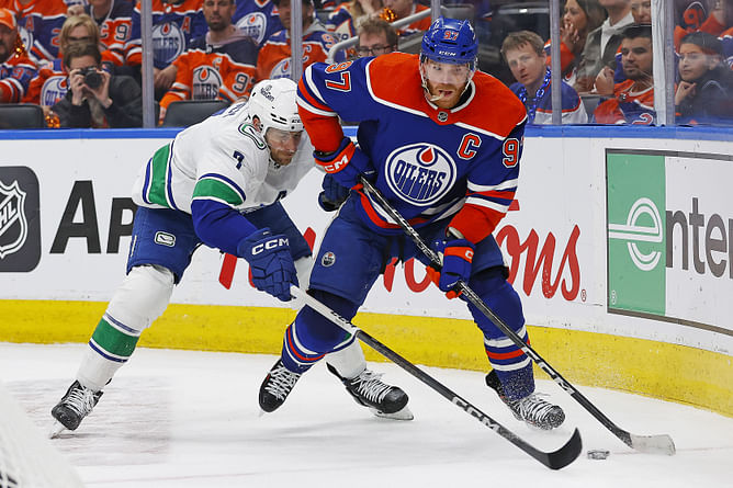 Connor McDavid comments on physical play in series following dangerous cross-check from Carson Soucy and Nikita Zadorov