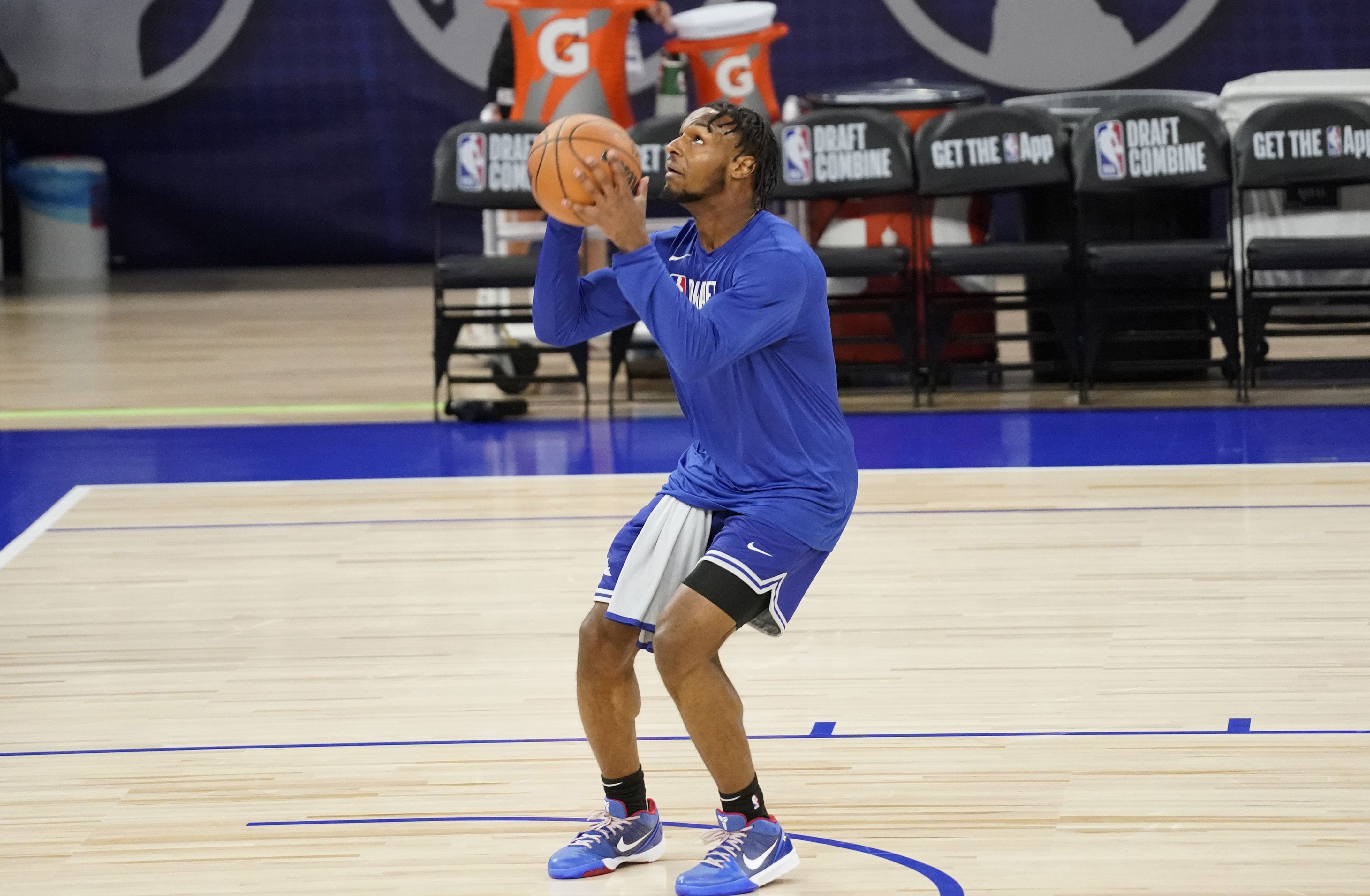 Bronny James partakes in the 2024 NBA Draft Combine at Wintrust Arena